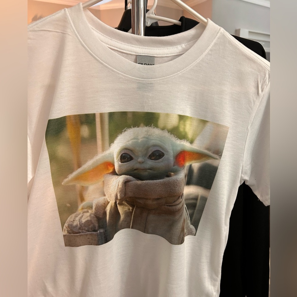 Baby Yoda Shirt White Short Sleeve Adult Size